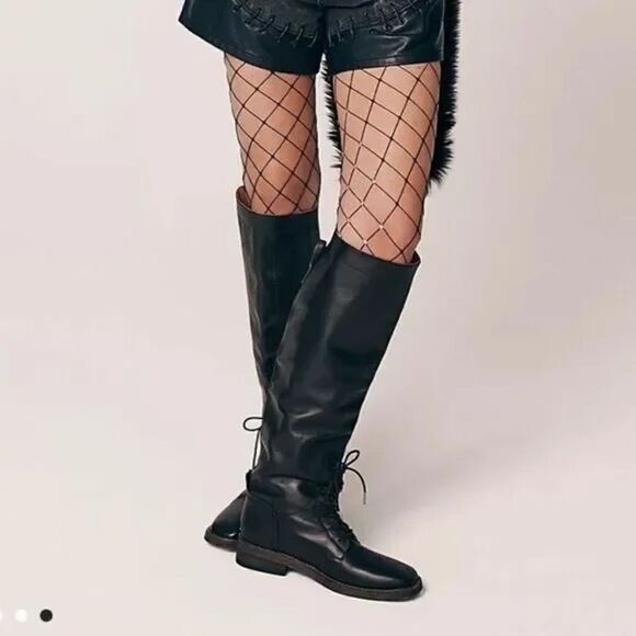 Free People We The Free Tanner Tall Boots Black Leather Knee High Flat US 9 - Picture 12 of 14